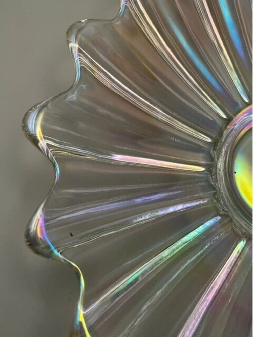 Vintage Federal Glass Celestial Bowl Clear Iridescent Carnival Glass Petal MCM